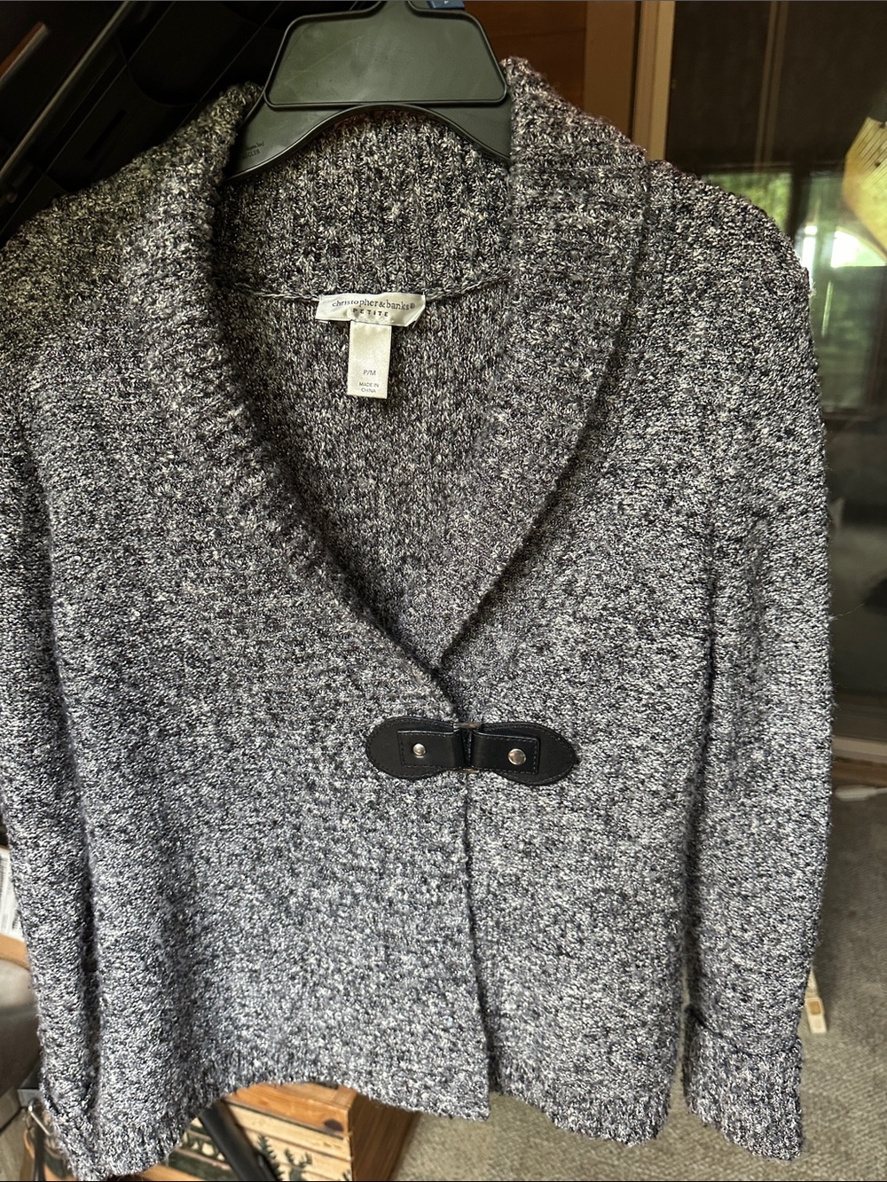 Christopher & Banks Gray Marled Shawl Collar Toggle Cardigan